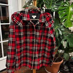 Christopher & Banks Red and Black Plaid Utility shaJacket